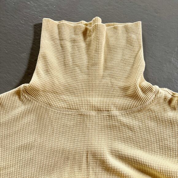 Aritzia Thermal Waffle Knit Cowl Neck Sweater Soft Butter Yellow Medium - Picture 5 of 8